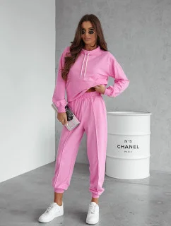 Růžový dámský teplákový komplet - mikina se stojáčkem a kalhoty (82162)