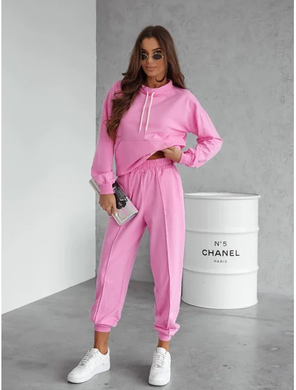 Růžový dámský teplákový komplet mikina se stojáčkem a kalhoty model 20980135 - Moon