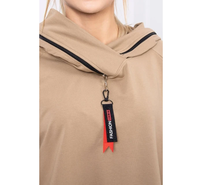 Oversize velbloudí tunika na zip s kapucí