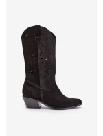 Semišové Kozačky S Svrškem Černé Zazoo model 21682120 - Boto