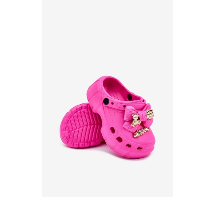 Dětské Dívčí Pantofle Pěnové S Mašlí A Ozdobami Fuchsie Selvana Dětské Dívčí Pantofle Pěnové S Mašlí A Ozdobami Fuchsie Selvana