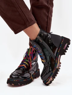 Kožené lakované dámské kotníkové boty Artiker 57C0064 Černé