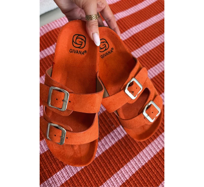 Dámské pantofle oranžové s přezkami model 21908441 - Boto