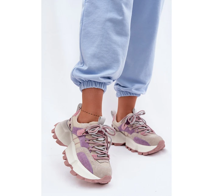 Kožené semišové dámské tenisky model 22095128 fialové - Goe