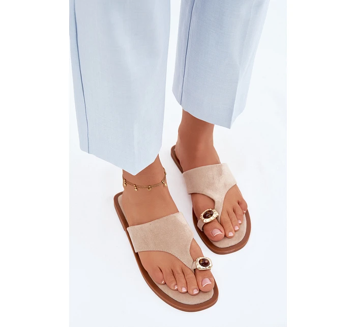 Dámské ploché žabky s ozdobným detailem Béžové model 22111272 - Boto