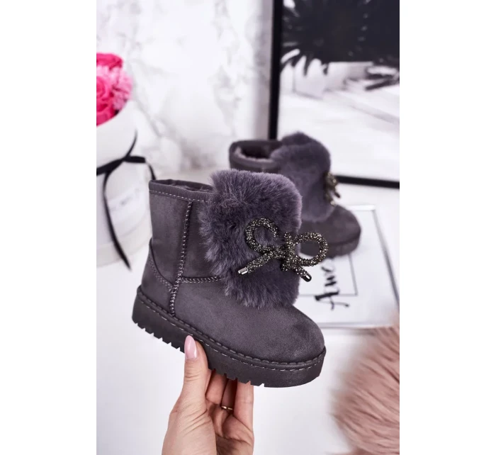 Dívčí Sněhové Teple Boty S Kožešinou Semišové šedé Amelia Dívčí Sněhové Teple Boty S Kožešinou Semišové šedé Amelia