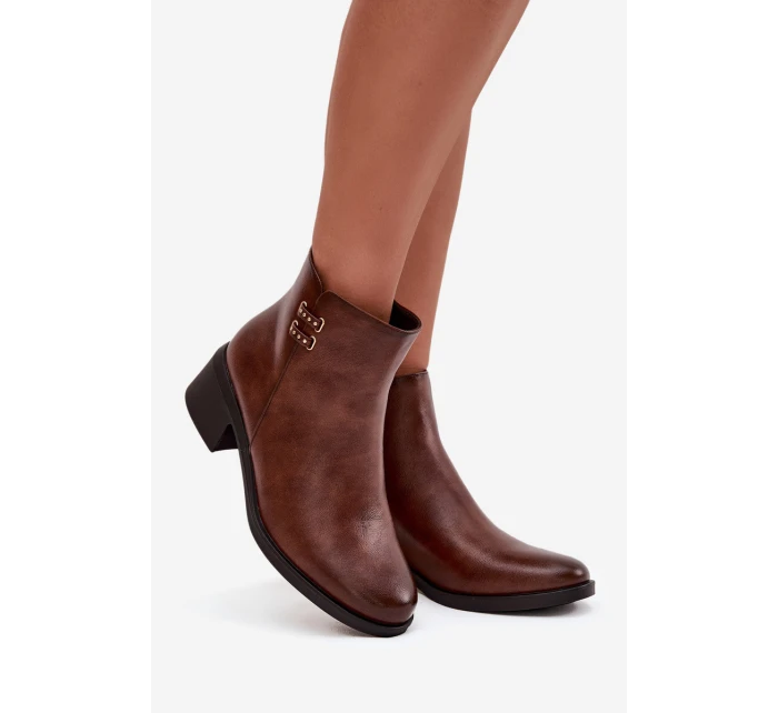 Dámské botky Delmira – hnědé, zateplené, na podpatku typu “klocek”