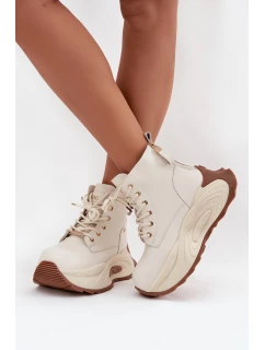 Dámské kožené boty GOE – světle béžové, zateplené, na platformě