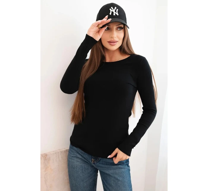 Dámský viskózový svetr s kulatým výstřihem a model 21412206 střihem černý - K-Fashion