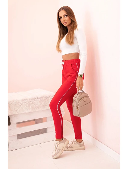 Dámské bavlněné cargo kalhoty s kapsami a řetízkem béžové