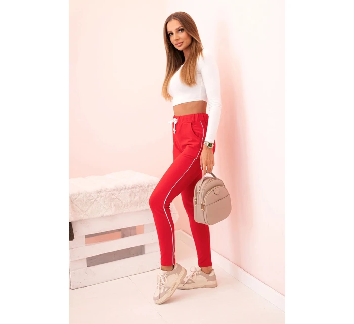 Dámské bavlněné cargo kalhoty s kapsami a řetízkem béžové