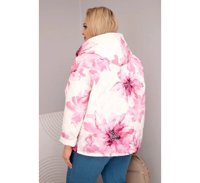 Dámská jarní bunda Plus Size s květinovým vzorem světle růžová