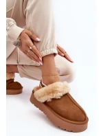Kožené Semišové Pantofle Dámské Na Platformě S Kožíškem Camel model 21638811 - Boto
