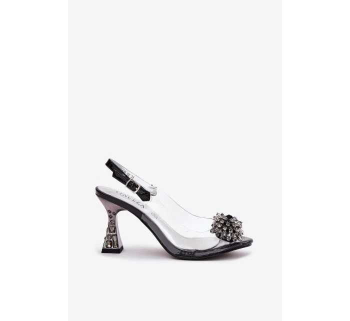 Průhledné Sandály Na Podpatku S Krystaly Vinceza 70116 Černé