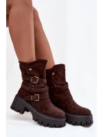 Dámské kotníkové boty na robustním podpatku s přezkami a páskem čokoládové Nerelisa Dámské kotníkové boty na robustním podpatku s přezkami a páskem čokoládové Nerelisa