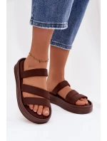 dámské pantofle na platformě s pásky čokoládové model 21943276 - Boto