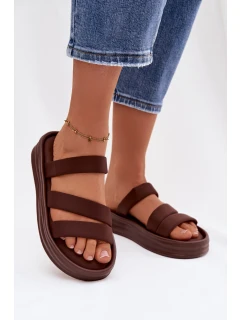 dámské pantofle na platformě s pásky čokoládové model 21943276 - Boto