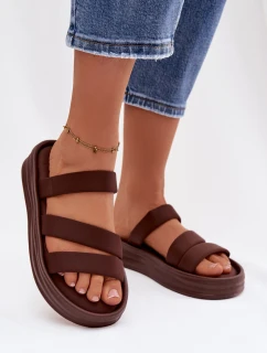 dámské pantofle na platformě s pásky čokoládové model 21943276 - Boto