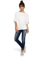 model 18001680 Halenka v nadměrné velikosti se zavinovacími detaily ecru barva - BeWear