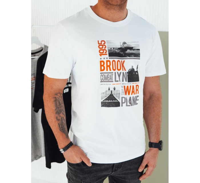 Pánské bílé tričko s potiskem Dstreet RX5451 Pánské bílé tričko s potiskem Dstreet RX5451