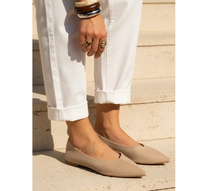 Dámské semišové špičaté baleríny béžové FashionStreet ZY1351