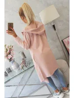 Dlouhý kabát s kapucí tmavě pudrově růžový