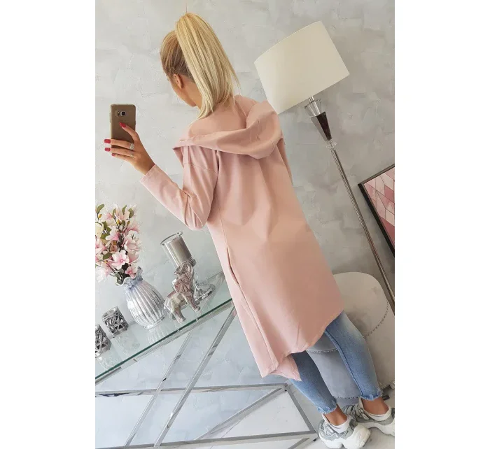 Dlouhý kabát s kapucí tmavě pudrově růžový