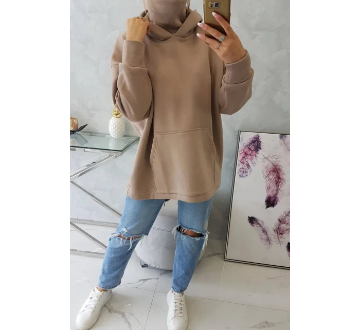 Zateplená mikina se zipem na zádech tmavě béžová