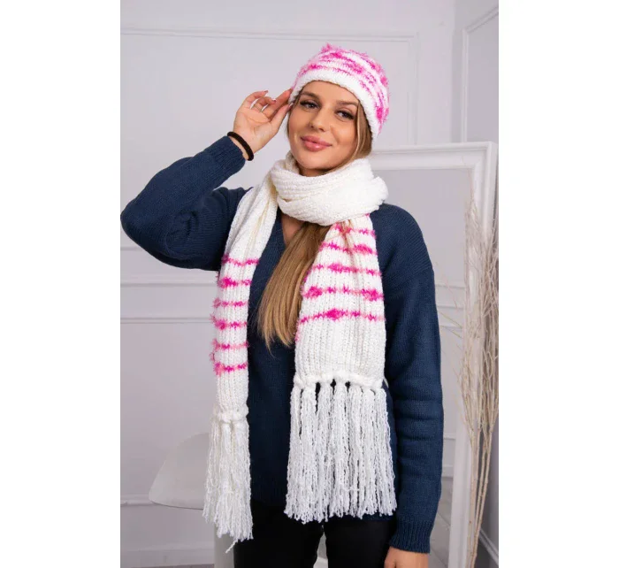 Dámská souprava se šátkem Anika K304 ecru+fuchsia Dámská souprava se šátkem Anika K304 ecru+fuchsia