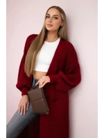 Svetr dlouhý kardigan Burgundsko Svetr dlouhý kardigan Burgundsko