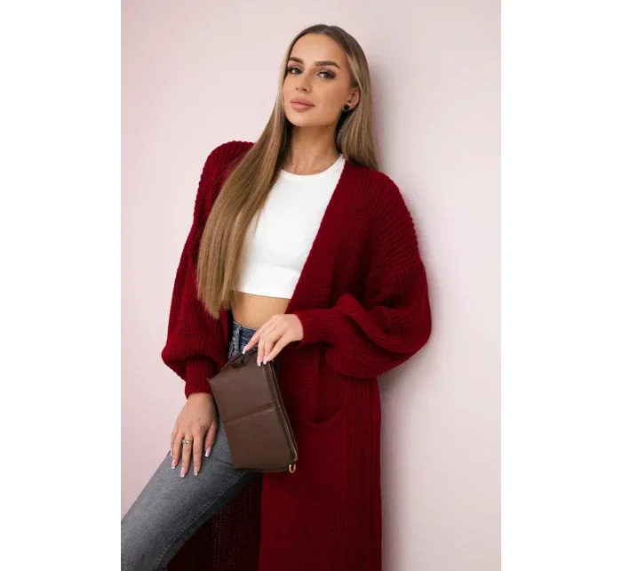 Svetr dlouhý kardigan Burgundsko Svetr dlouhý kardigan Burgundsko
