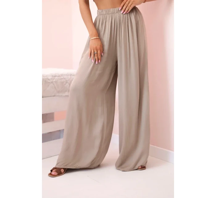 Široké dámské kalhoty s elastickým pasem velbloud
