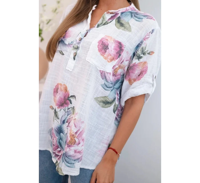 Dámská bavlněná halenka s květinovým vzorem bílý