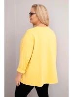 Dámská blůza plus size s bavlnou a dlouhým rukávem a nařasením žlutá
