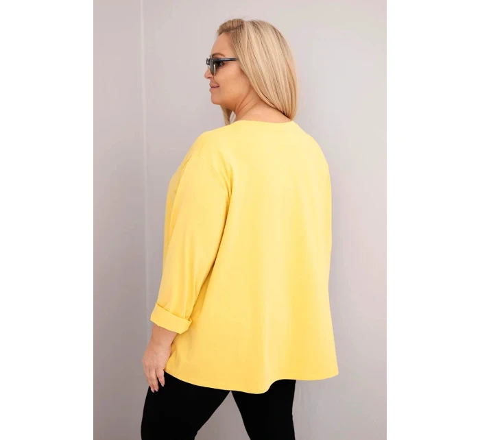 Dámská blůza plus size s bavlnou a dlouhým rukávem a nařasením žlutá