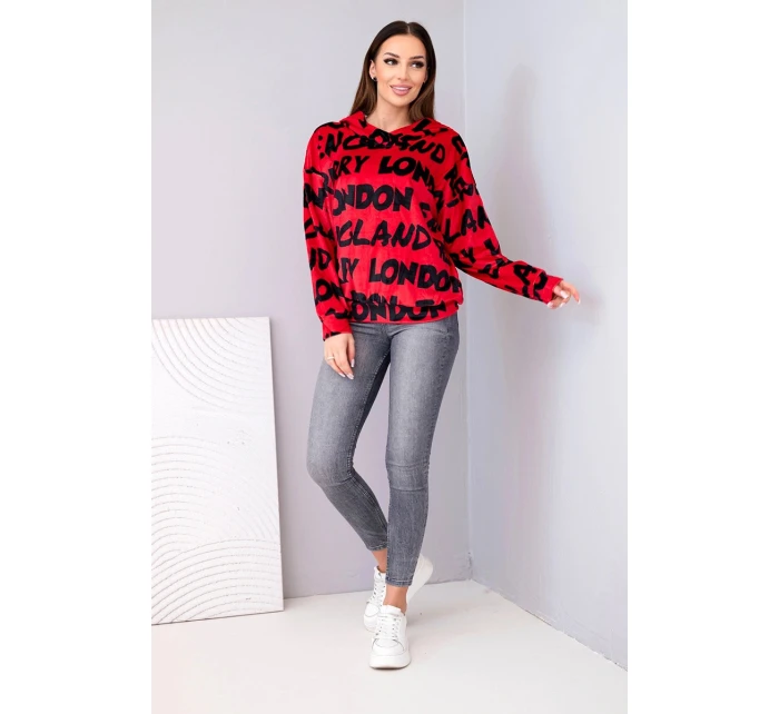 Dámská oversize mikina s kapucí a potiskem červená