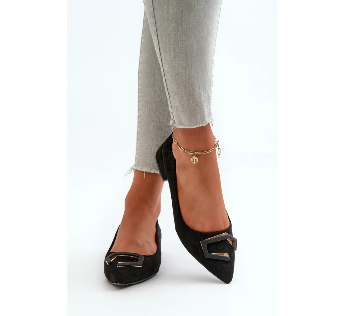 Lodě Boty Na Nízkém Podpatku S Ozdobou Eko Semišové S.Barski KV27-034 Černé