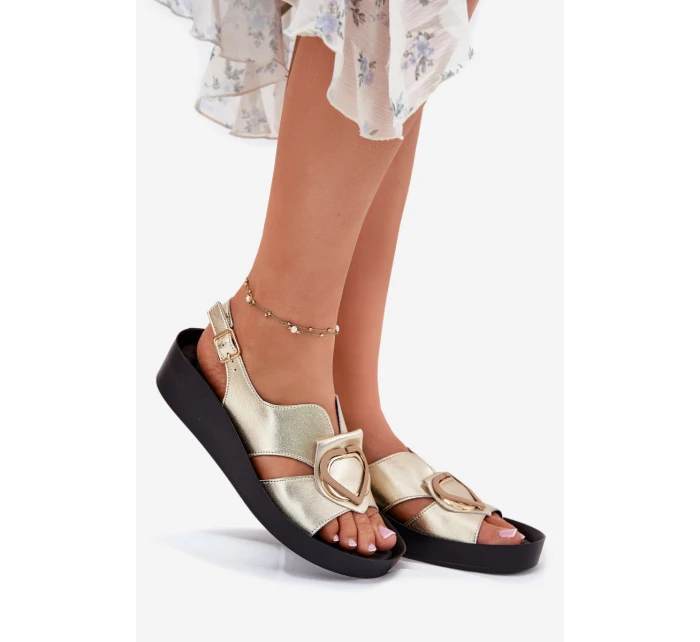 Kožené Dámské Sandály Na Klínu S.Barski KV51-031 Zlaté Kožené Dámské Sandály Na Klínu S.Barski KV51-031 Zlaté