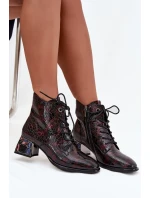 Lakované dámské z pravé kůže na podpatku s krystaly  bordó model 21712417 - Artiker