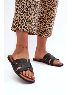 Dámské ploché pantofle vyrobené z eko kůže, černá Risamay