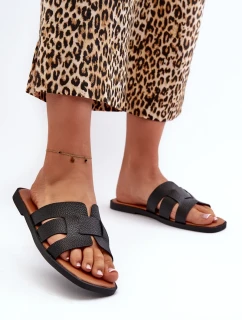 Dámské ploché pantofle vyrobené z eko kůže, černá Risamay