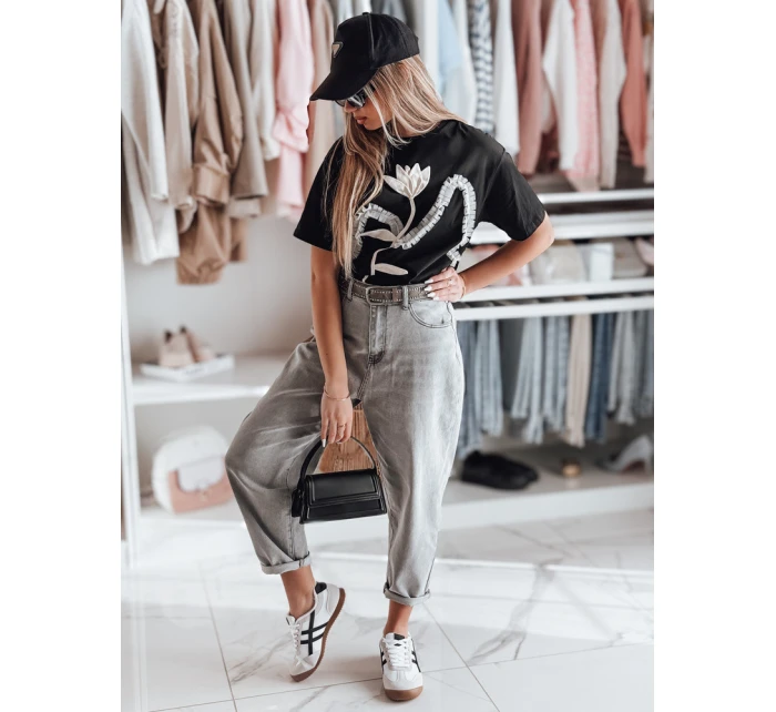 Dámské tričko oversize s 3D efektem černá model 21983071 - Dstreet