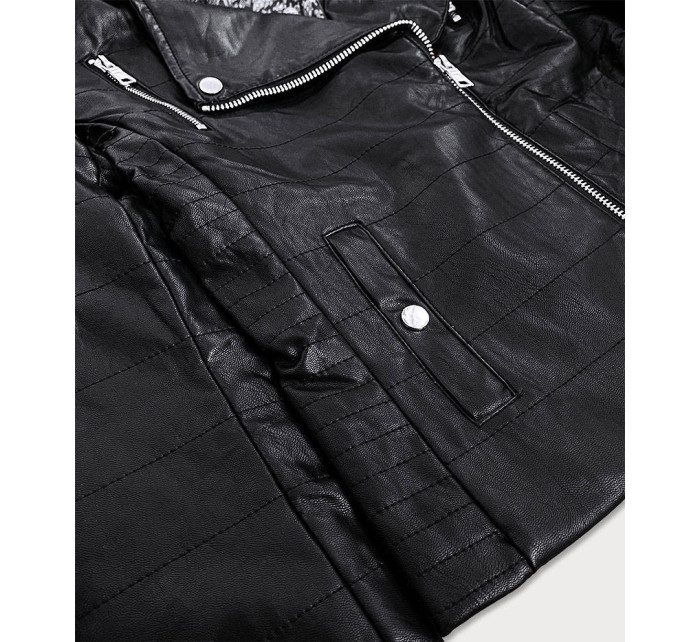 Černá prošívaná bunda ramoneska z eko kůže (Q-059)