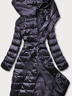 Dámské sako s vázaným páskem tmavě fialové (AG1-J9069B)