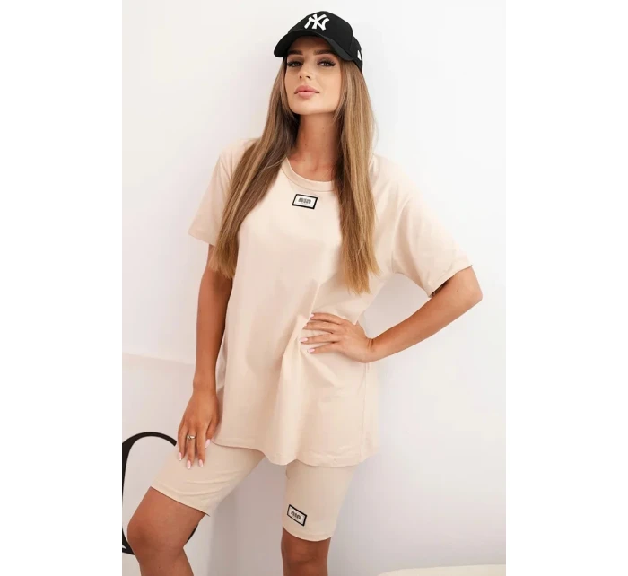 Dámský bavlněný komplet s krátkým rukávem a šortkami béžový Dámský bavlněný komplet s krátkým rukávem a šortkami béžový