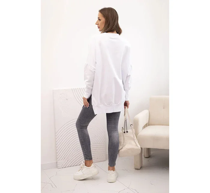 Dámská bavlněná mikina se širokým lemem dole bílá