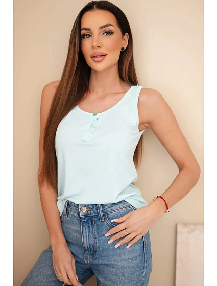 Dámská žebrovaná halenka na ramínkách s knoflíkem mátová