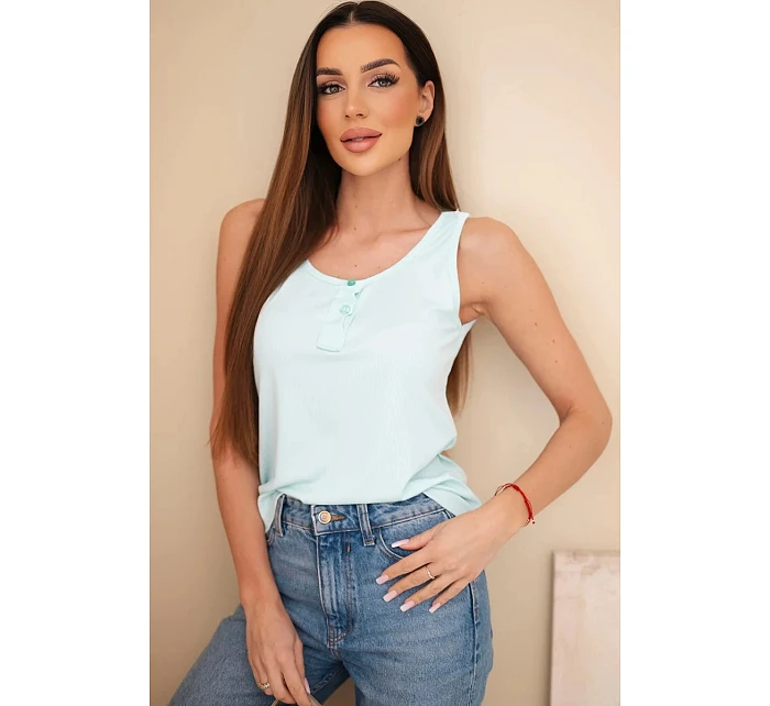 Dámská žebrovaná halenka na ramínkách s knoflíkem mátová