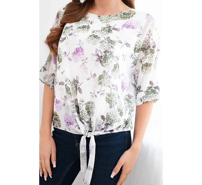 Dámská halenka s květinovým vzorem a vázáním dole khaki Dámská halenka s květinovým vzorem a vázáním dole khaki