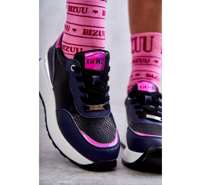 Dámská sportovní obuv na klínku GOE KK2N4081 černé a Námořnická modrá Dámská sportovní obuv na klínku GOE KK2N4081 černé a Námořnická modrá